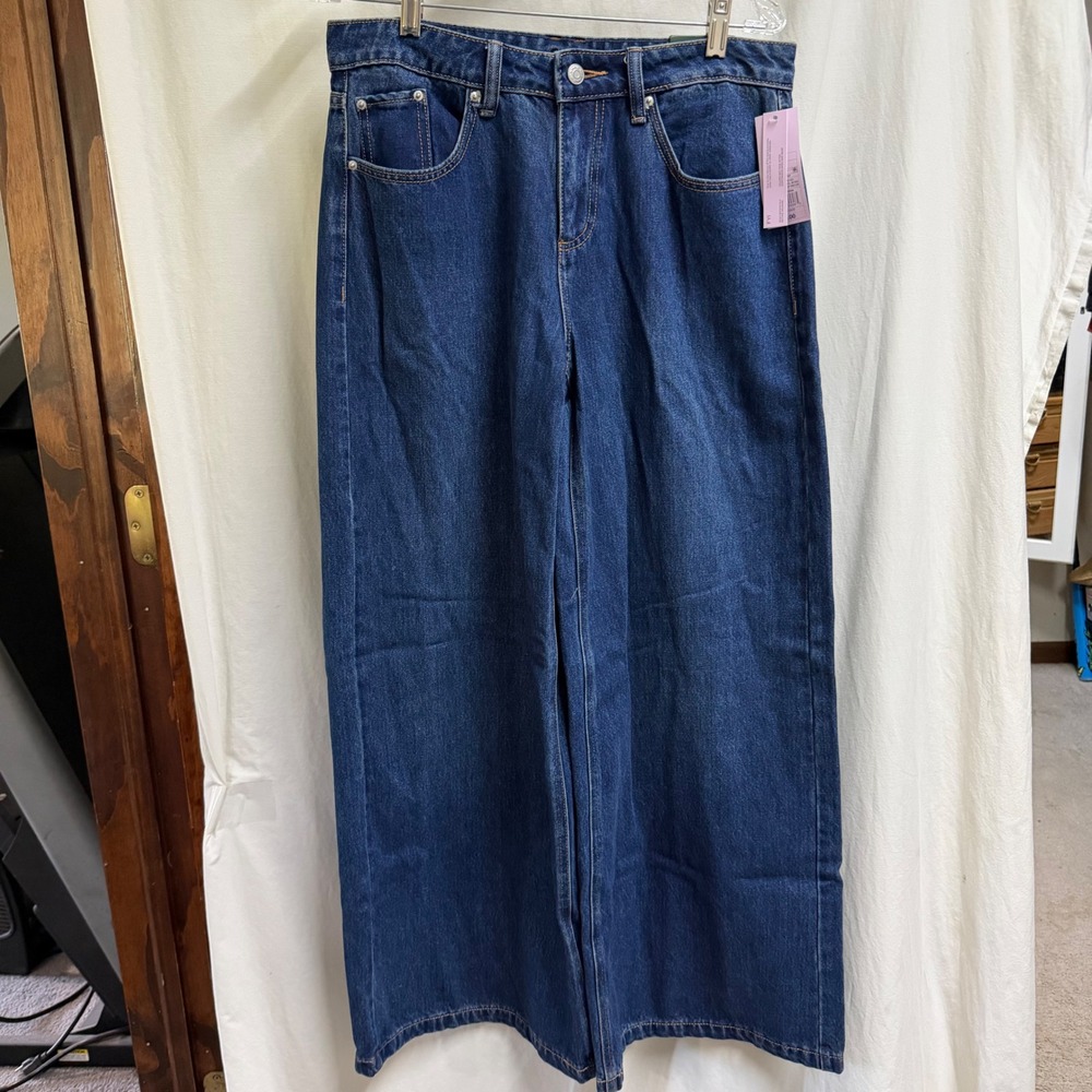 Wild Fable Womens Mid-Rise Ultra Wide Leg Rigid Jeans Dark Wash 8/31 Inseam
